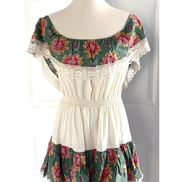 Vintage Young Edwardian by Arpeja Ivory Floral Lace Detail Ruffled Maxi Dress M - Picture 4 of 6